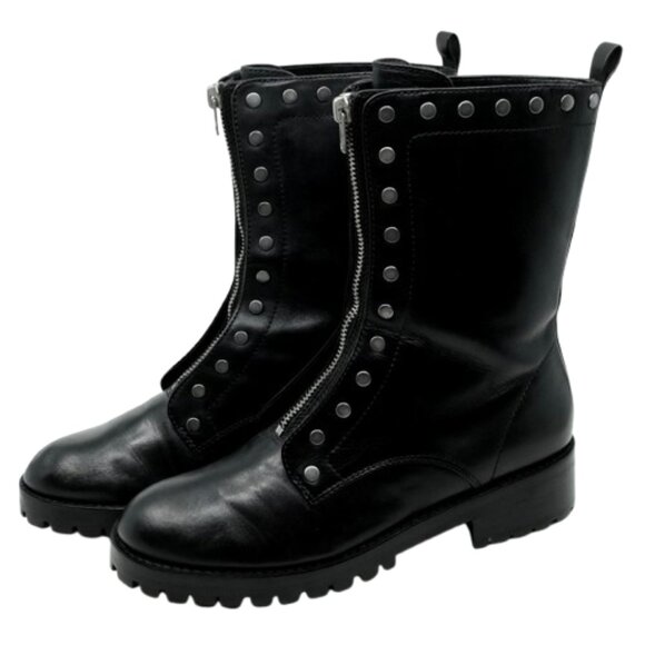 COACH~Lara~Women's BLACK LEATHER STUDDED ZIP UP ANKLE MOTO BOOTS SIZE 8 - Picture 4 of 8